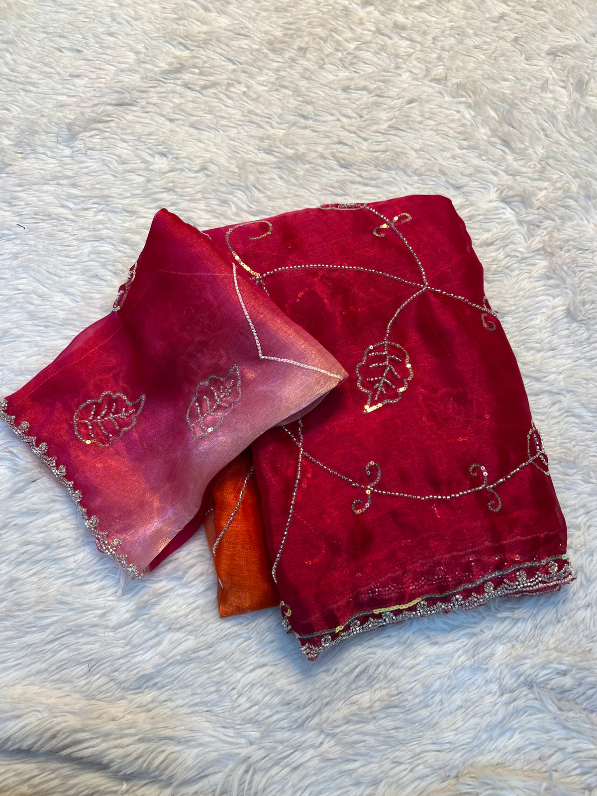 Graceful Party Wear Double Shaded Silk Handwork Fancy Designer Saree With Elegant Blouse Piece