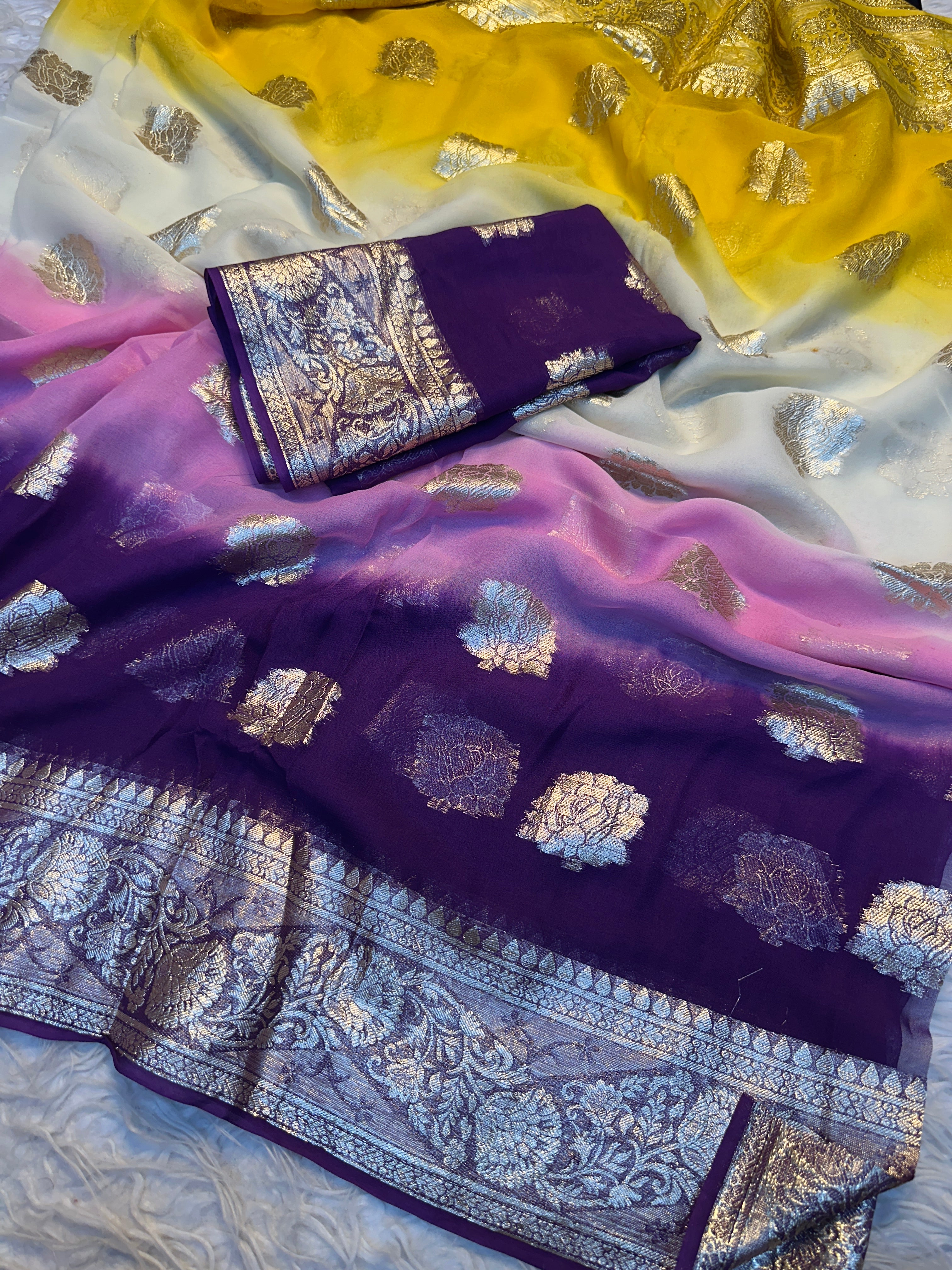Gratifying Party Wear Pure Viscose Georgette Zari Weaving Border Fancy Saree With Blouse