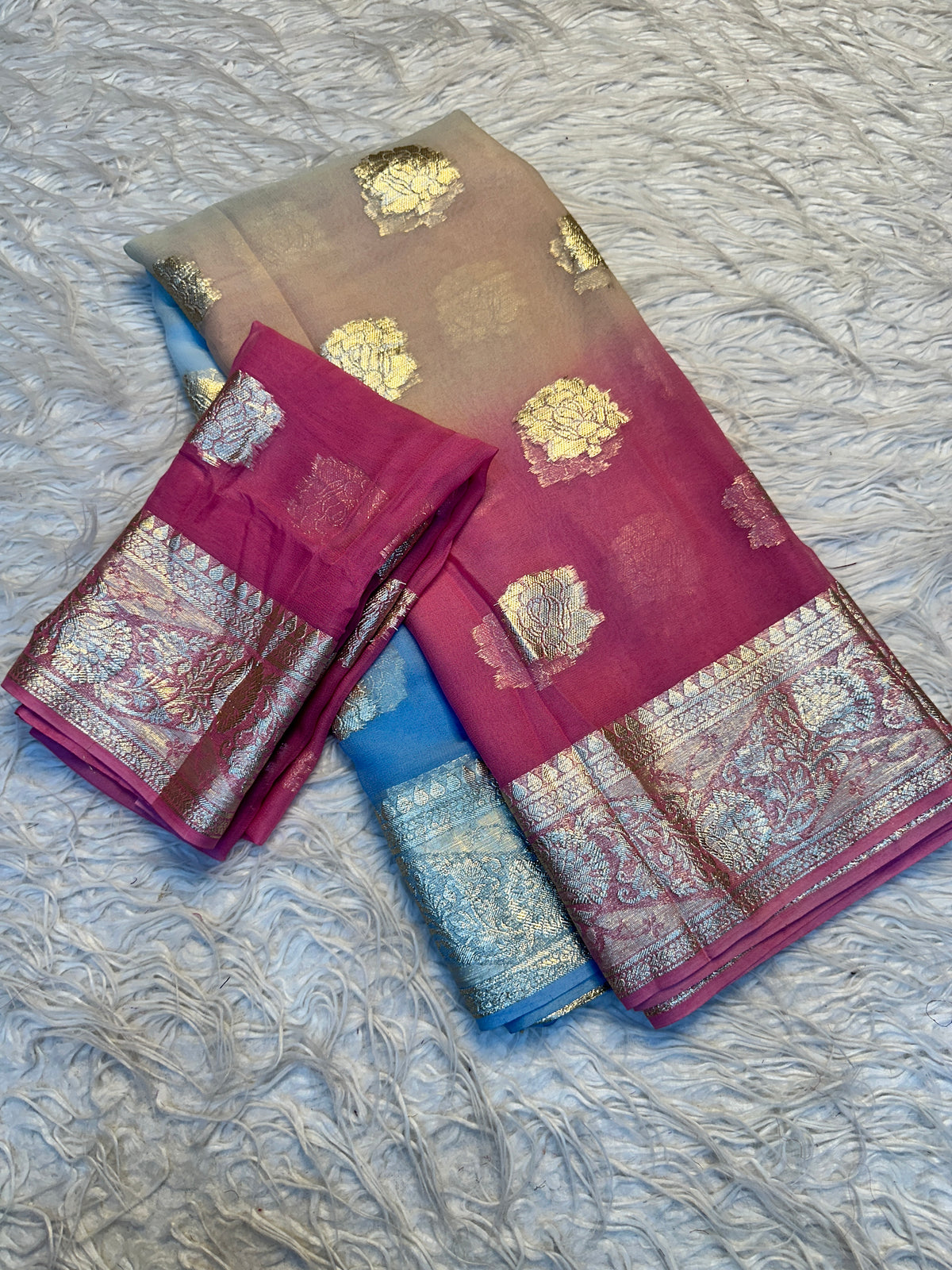 Gratifying Party Wear Pure Viscose Georgette Zari Weaving Border Fancy Saree With Blouse