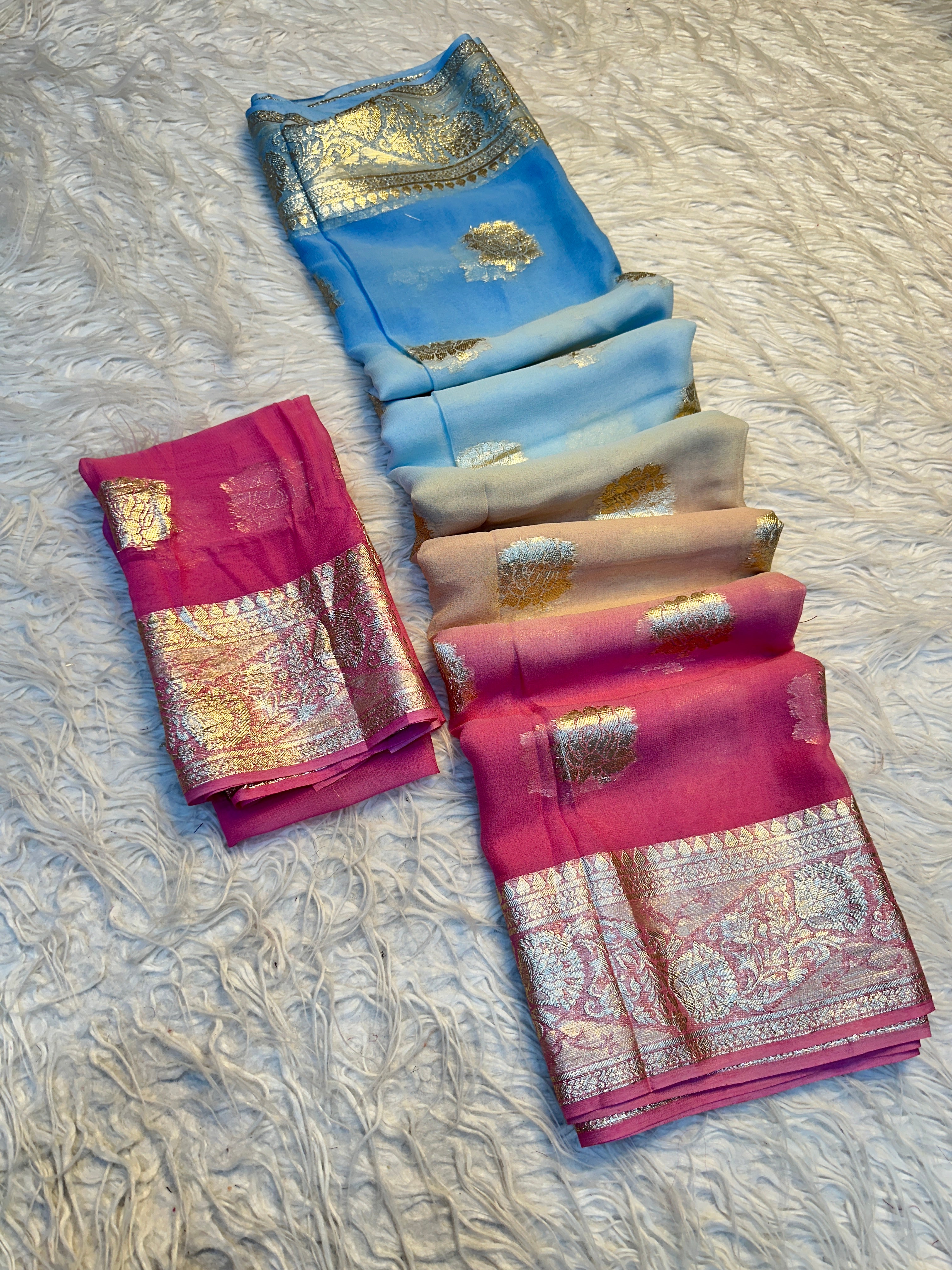 Gratifying Party Wear Pure Viscose Georgette Zari Weaving Border Fancy Saree With Blouse