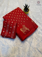 Load image into Gallery viewer, Attractive Party Wear Pure Soft Viscose Crape Silk Zari Chit Palllu n Pichwari Border Fancy Designer Saree With Blouse
