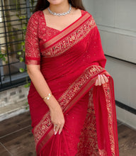 Load image into Gallery viewer, Entrancing Pure Mul Cotton Sequence  With Ajrakh Prined Fancy Designer Saree With Gratifying Blouse Piece
