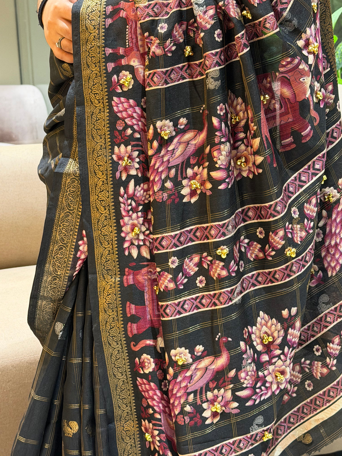 Marvellous Festive Wear Cotton Silk Print Design Jacquard Border Ghungroo Work Fancy Saree With Blouse Piece