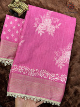 Load image into Gallery viewer, Classic Party Wear Muslin Cotton Zari Jacquard Border With Sequence Weaving Pearl lace in Saree Design
