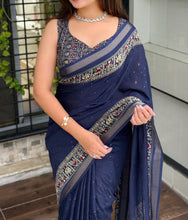 Load image into Gallery viewer, Entrancing Pure Mul Cotton Sequence  With Ajrakh Prined Fancy Designer Saree With Gratifying Blouse Piece
