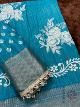 Load image into Gallery viewer, Classic Party Wear Muslin Cotton Zari Jacquard Border With Sequence Weaving Pearl lace in Saree Design
