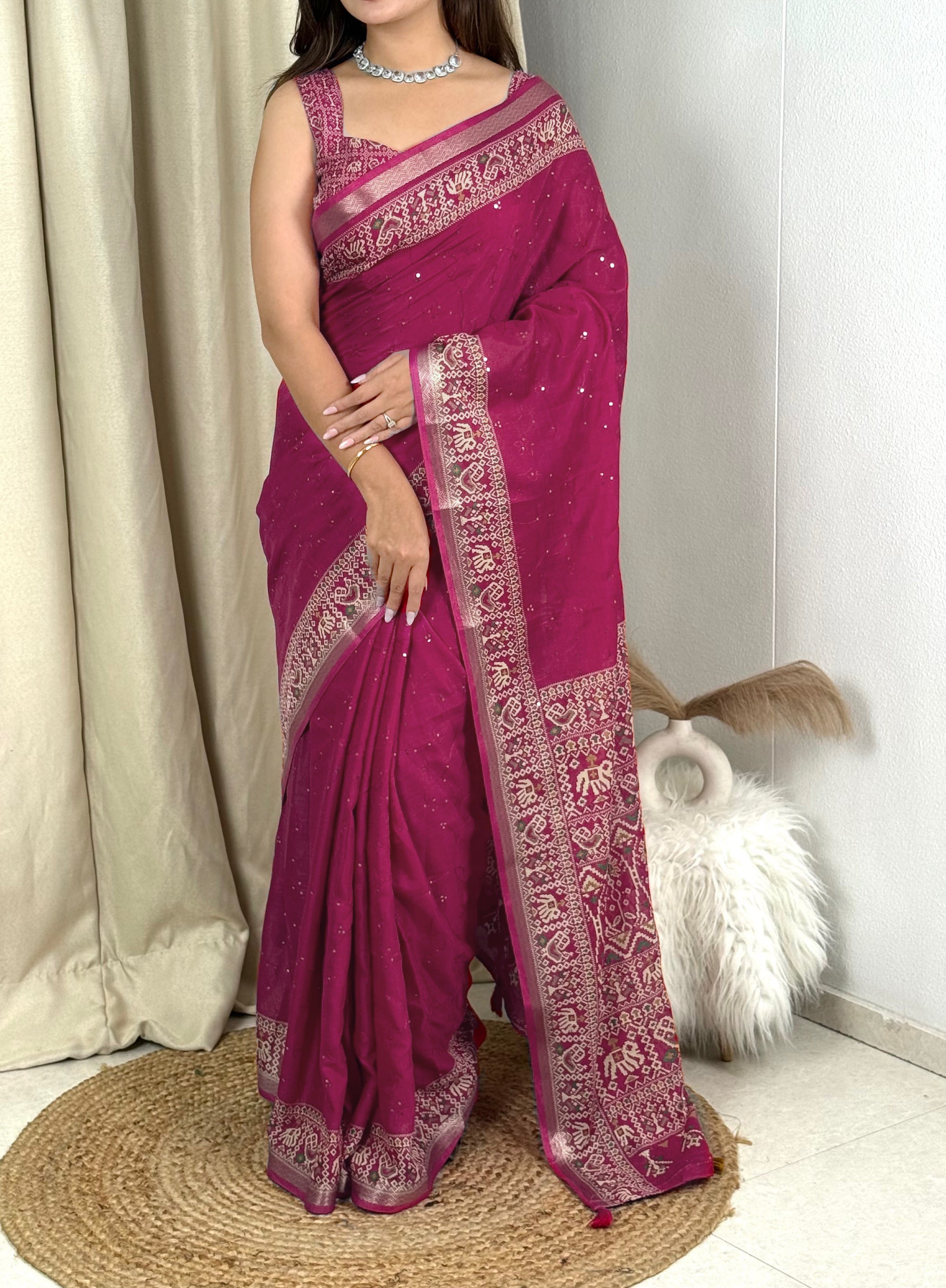 Entrancing Pure Mul Cotton Sequence  With Ajrakh Prined Fancy Designer Saree With Gratifying Blouse Piece