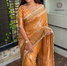 Load image into Gallery viewer, Classic Party Wear Muslin Cotton Zari Jacquard Border With Sequence Weaving Pearl lace in Saree Design
