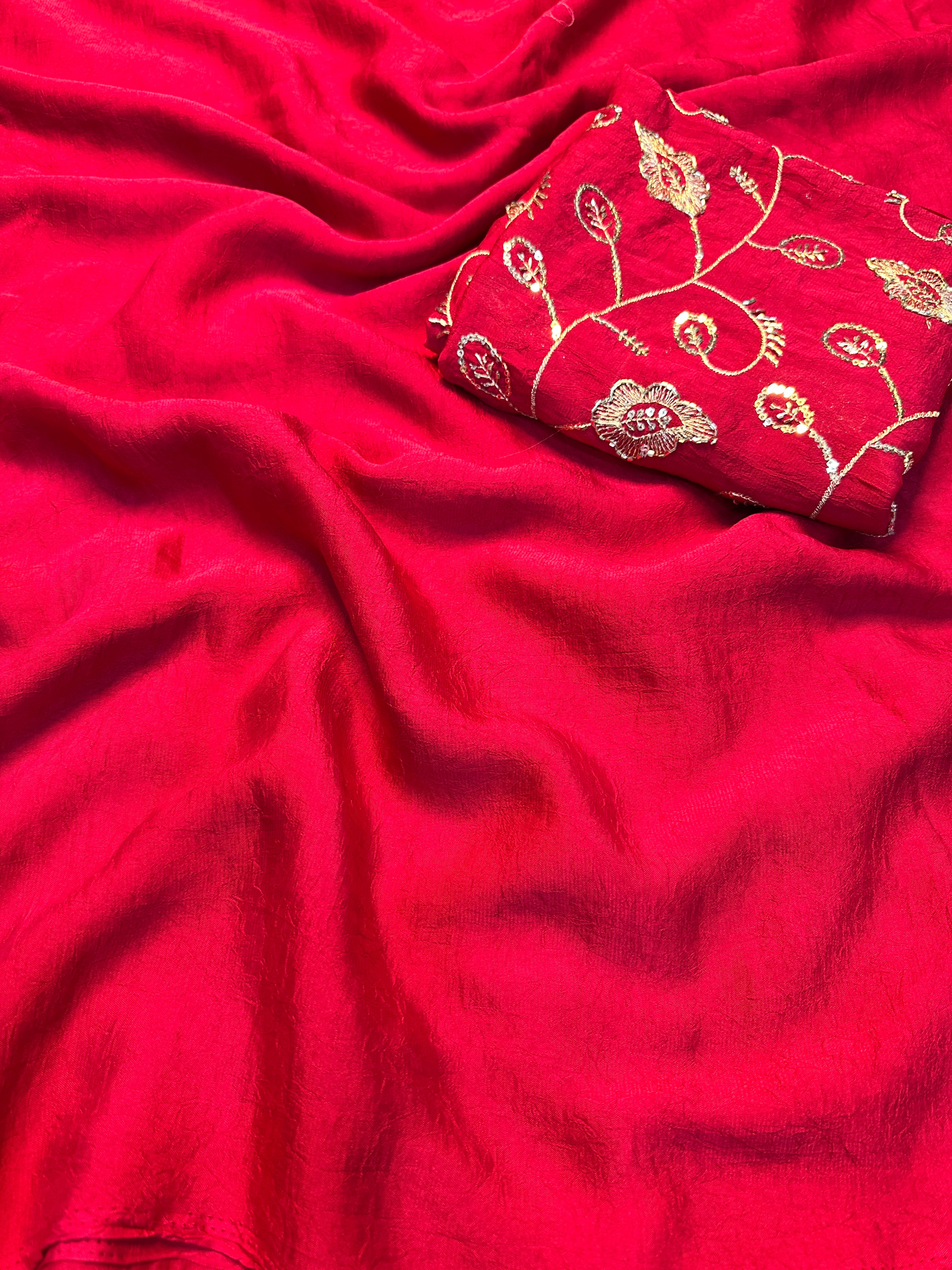 Alverina Festive Wear Rangoli Crush Silk Sequence Work Saree With Blissful Blouse Piece