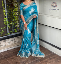 Load image into Gallery viewer, Classic Party Wear Muslin Cotton Zari Jacquard Border With Sequence Weaving Pearl lace in Saree Design
