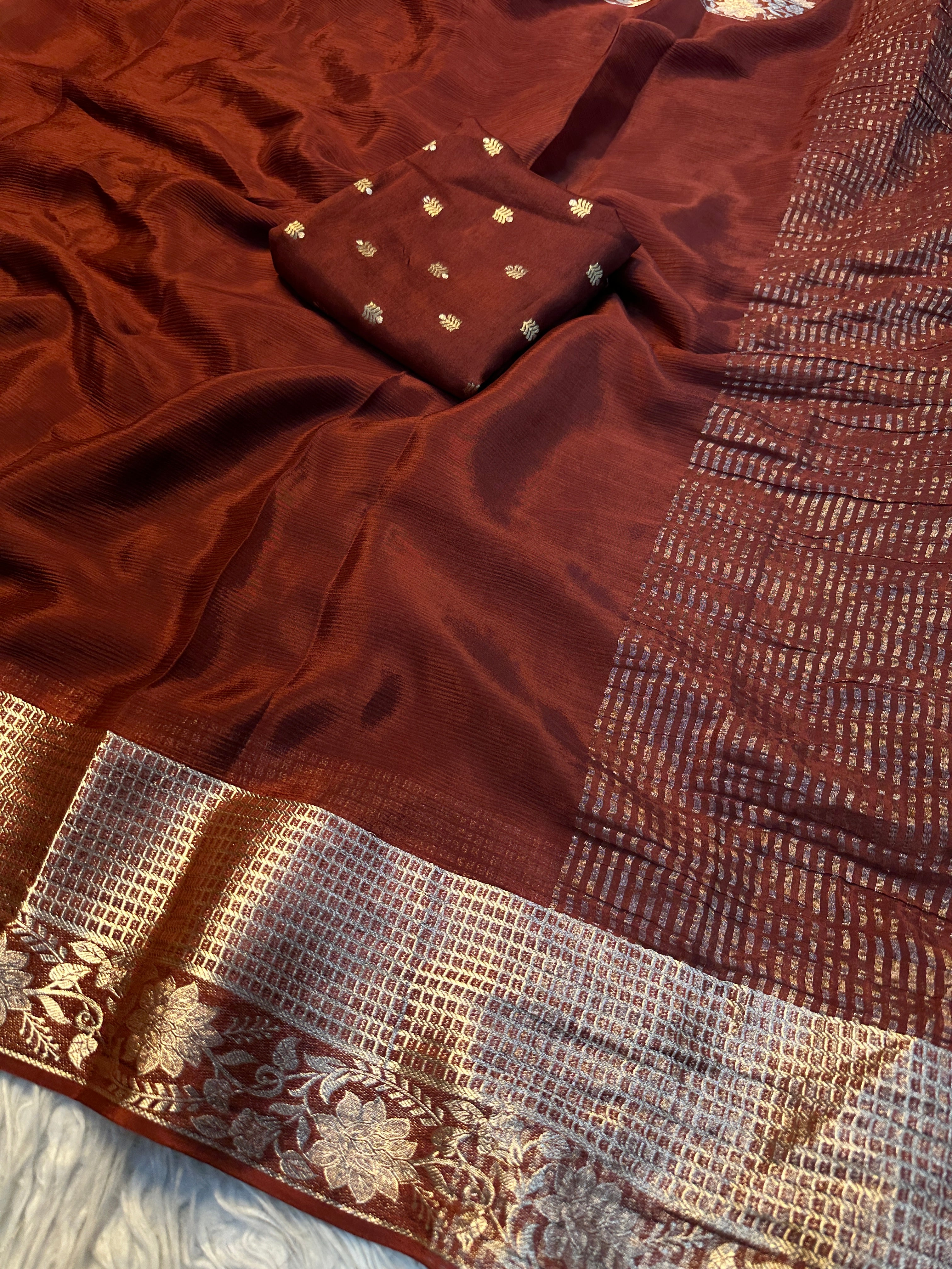Desirable Festive Wear Viscose Chinon Silk Zari Weaving Border Fancy Saree With Blouse Piece