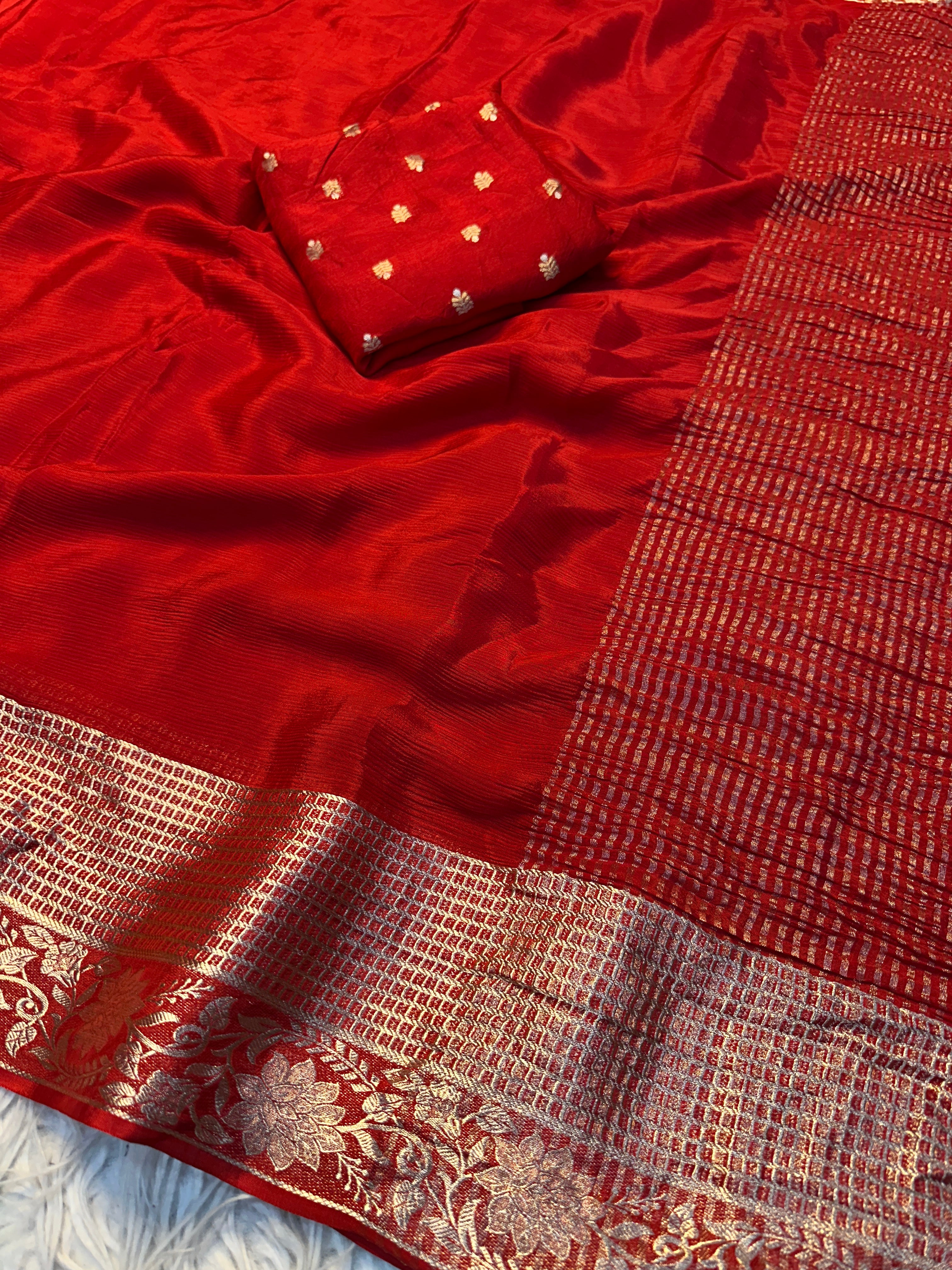Desirable Festive Wear Viscose Chinon Silk Zari Weaving Border Fancy Saree With Blouse Piece