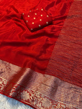 Load image into Gallery viewer, Desirable Festive Wear Viscose Chinon Silk Zari Weaving Border Fancy Saree With Blouse Piece
