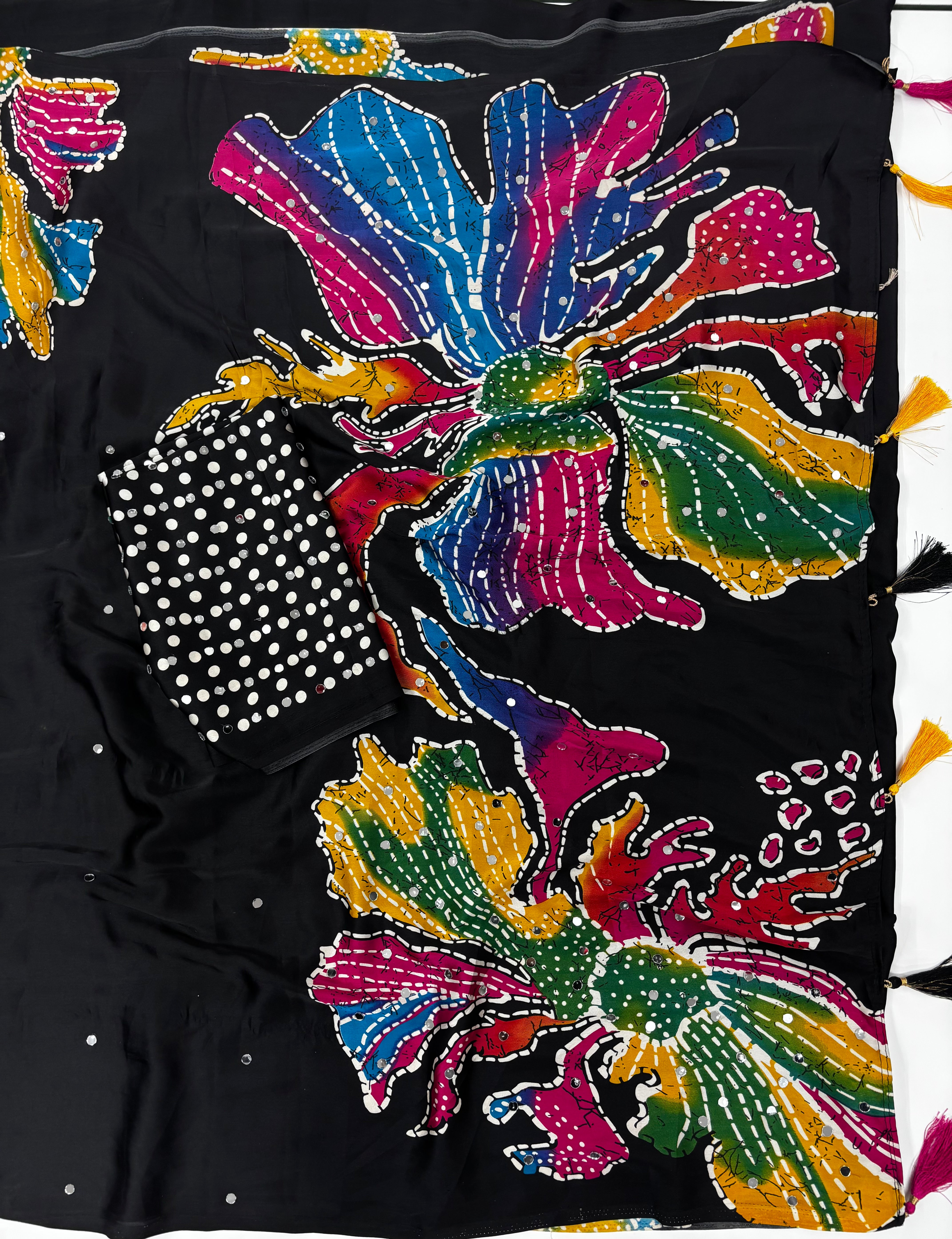 Blissful Party Wear Pure Silk Mirror Work Designer Saree With Blouse Piece