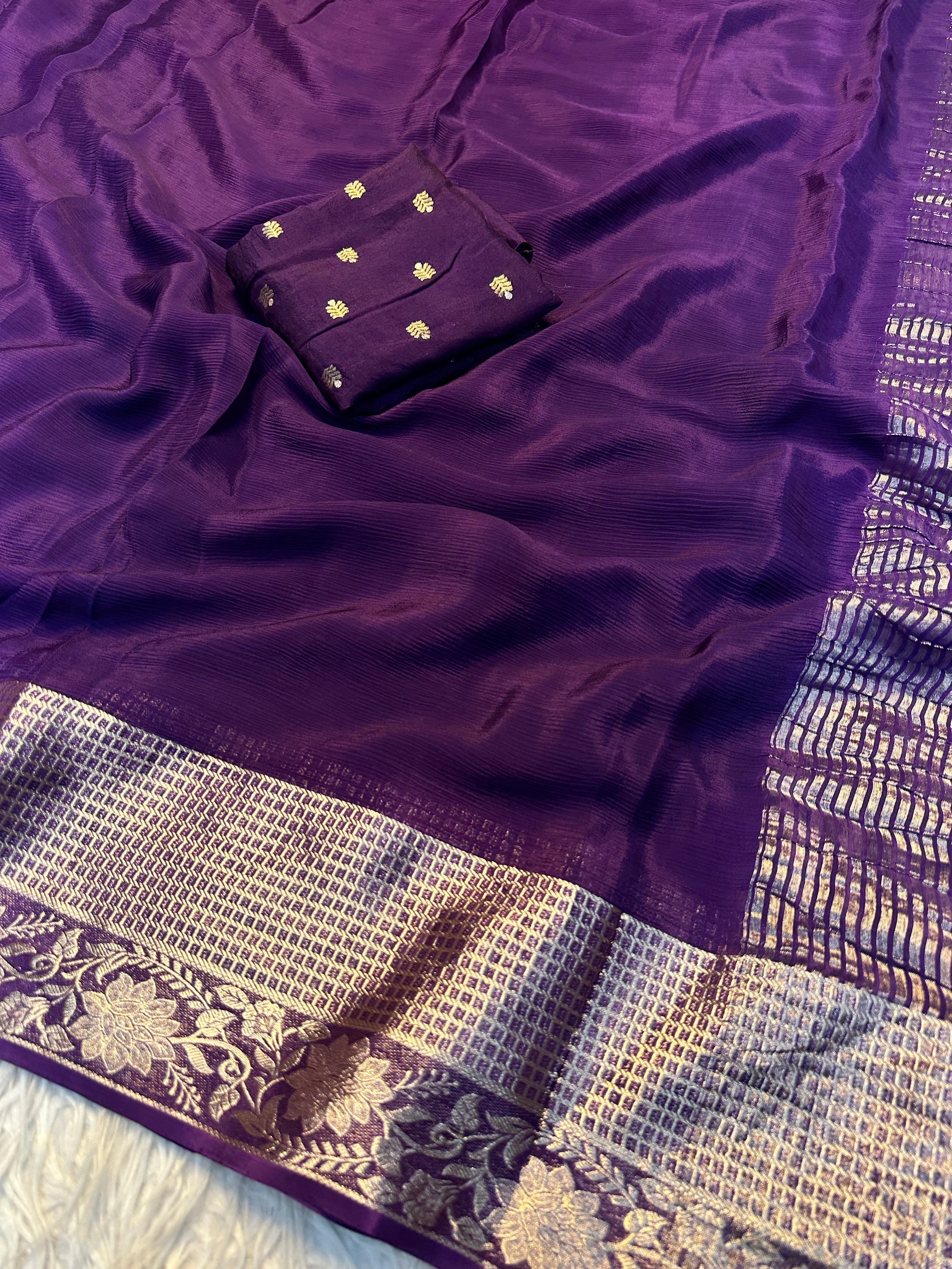 Desirable Festive Wear Viscose Chinon Silk Zari Weaving Border Fancy Saree With Blouse Piece