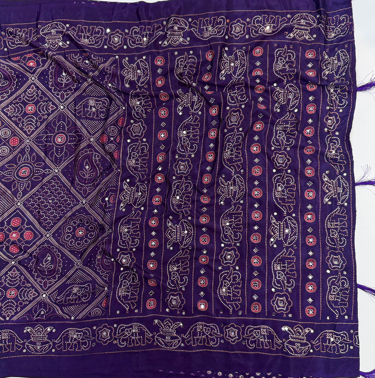 Traditional Festive Wear Silk Bandhani Print Mirror Work Fancy Designer Saree With Blouse Piece