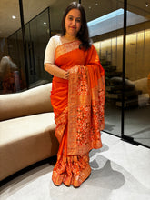 Load image into Gallery viewer, Prettiest Function Wear Pure Soft Dola Silk Zari Weaving Border HandWork Fancy Saree With Blouse Piece
