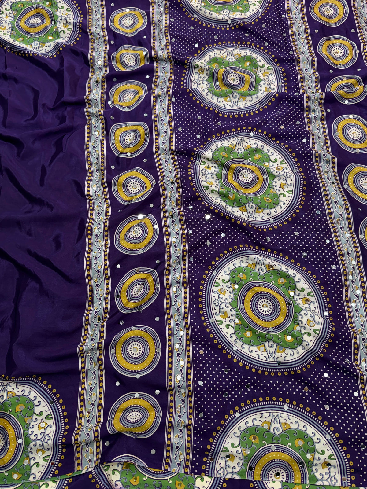 Marvellous Festive Wear Satin Silk Print Design Mirror Work Rich Pallu Designer Saree With Blouse Piece