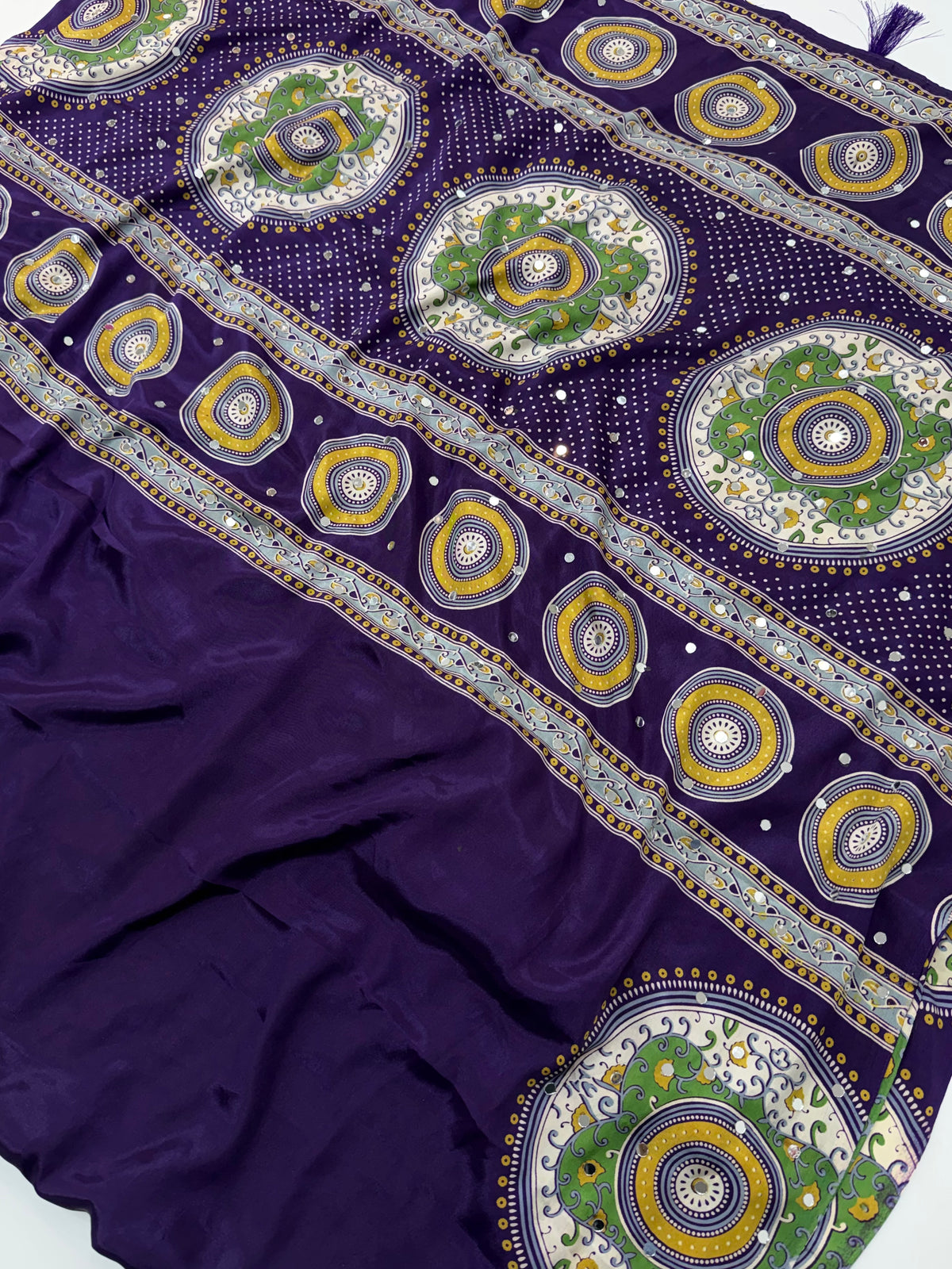 Marvellous Festive Wear Satin Silk Print Design Mirror Work Rich Pallu Designer Saree With Blouse Piece