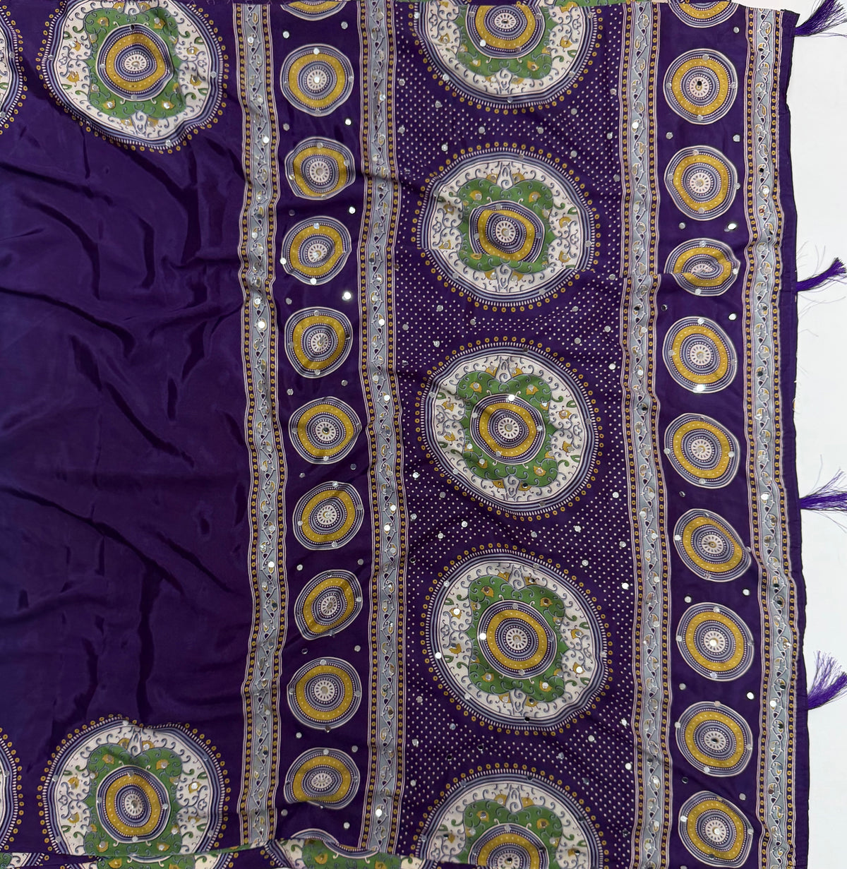 Marvellous Festive Wear Satin Silk Print Design Mirror Work Rich Pallu Designer Saree With Blouse Piece