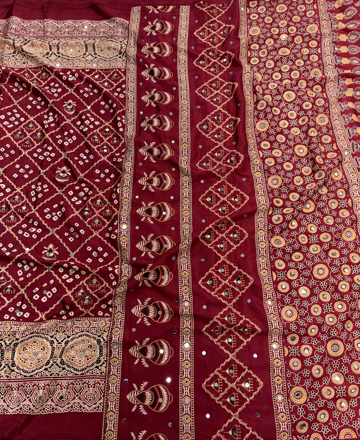 Glamorous Party Wear Silk Bandhani Print Mirror Work Rich Pallu Fancy Saree With Blouse Piece