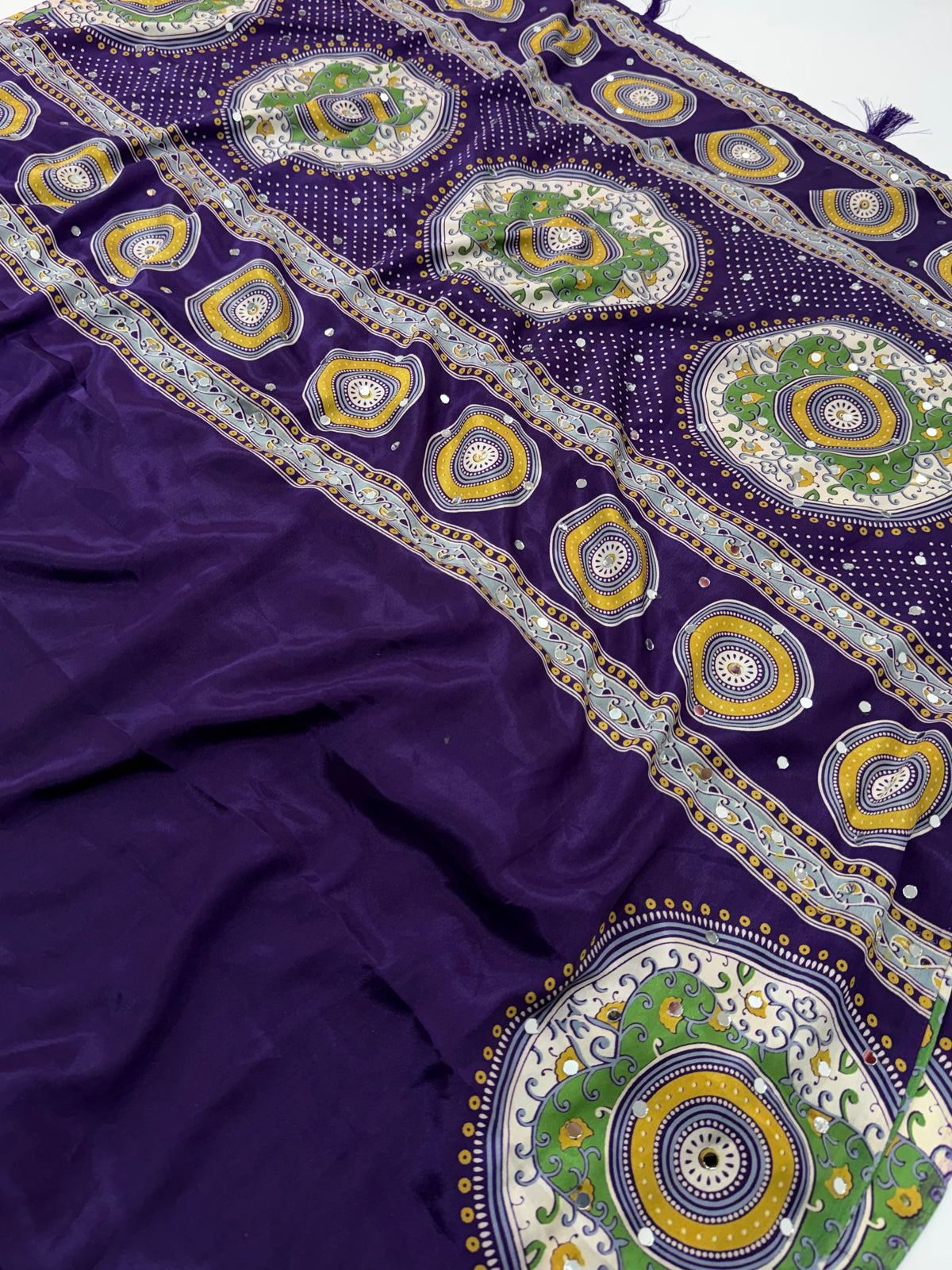 Marvellous Festive Wear Satin Silk Print Design Mirror Work Rich Pallu Designer Saree With Blouse Piece