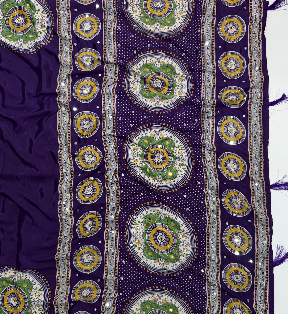 Marvellous Festive Wear Satin Silk Print Design Mirror Work Rich Pallu Designer Saree With Blouse Piece