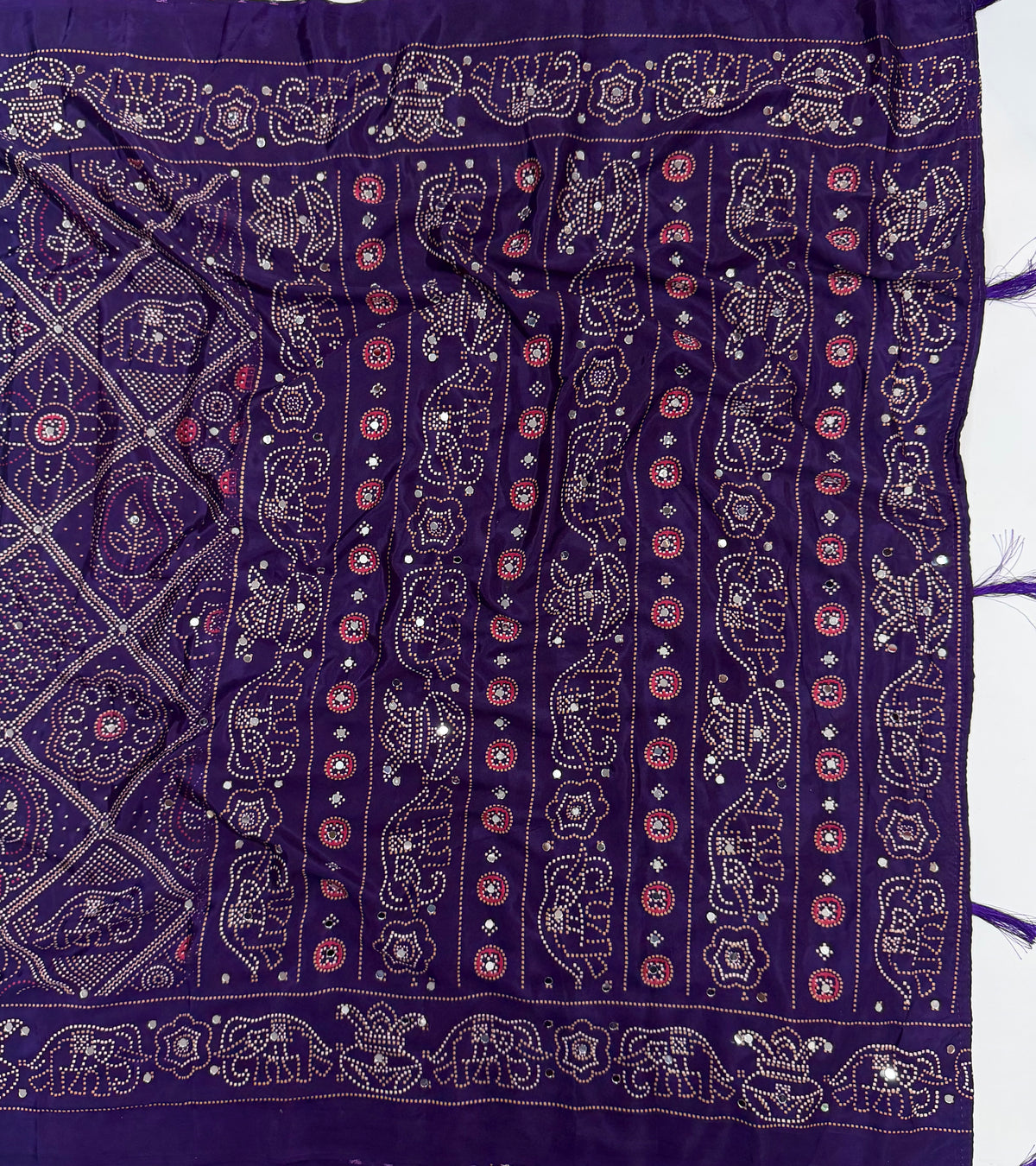 Traditional Festive Wear Silk Bandhani Print Mirror Work Fancy Designer Saree With Blouse Piece