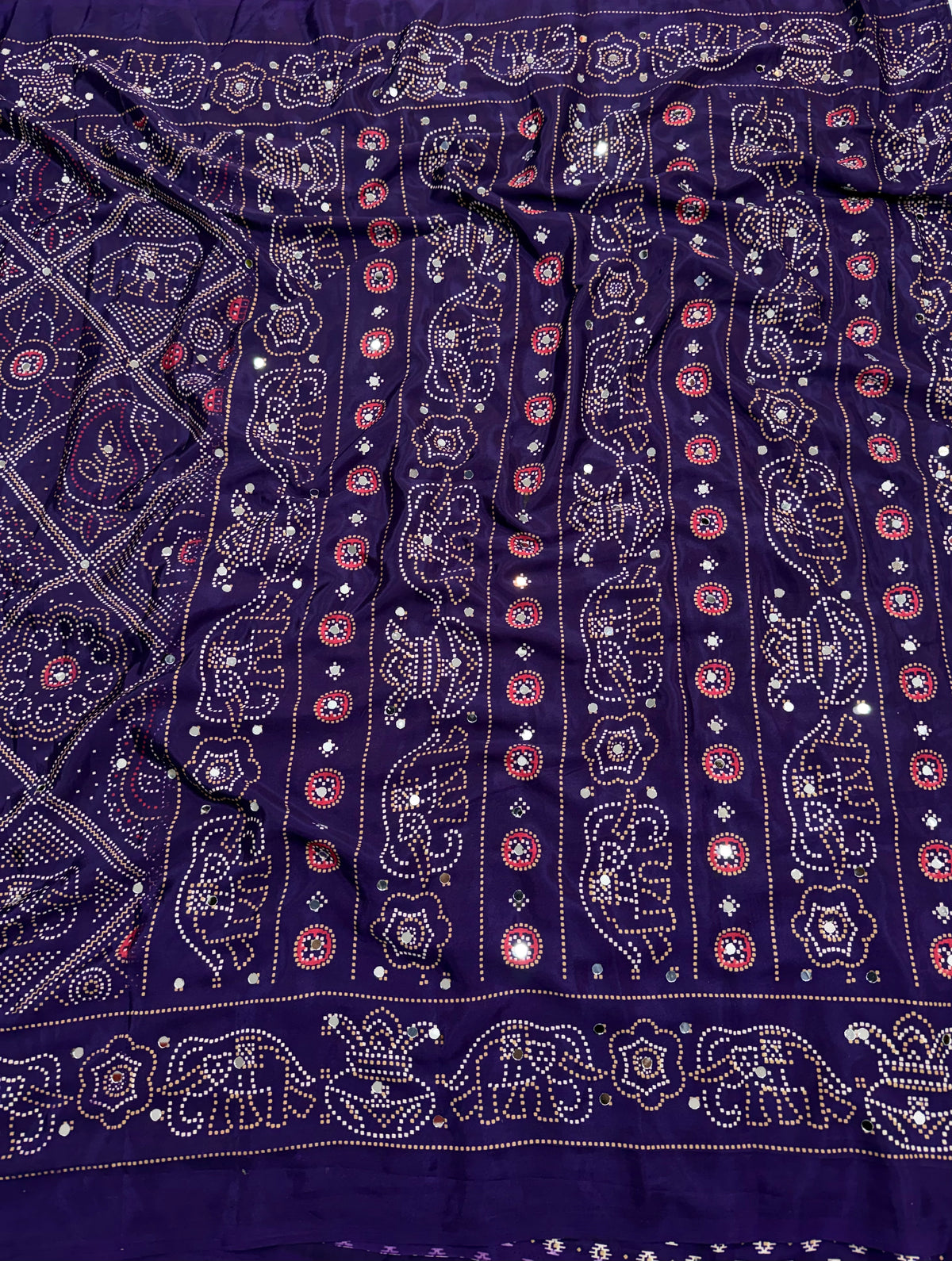 Traditional Festive Wear Silk Bandhani Print Mirror Work Fancy Designer Saree With Blouse Piece