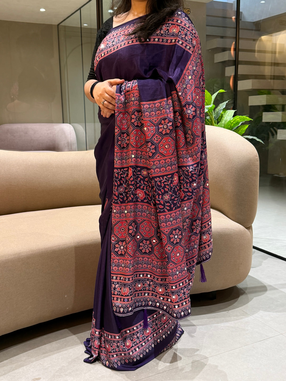 Alverina Function Wear Silk Print Design Mirror Work Fancy Designer With Blouse Piece