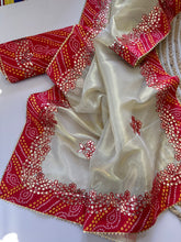 Load image into Gallery viewer, Desiring Festive Wear Kota Doriya Gotapatti Work Bandhani Print Fancy Saree With Contrast Blouse Piece
