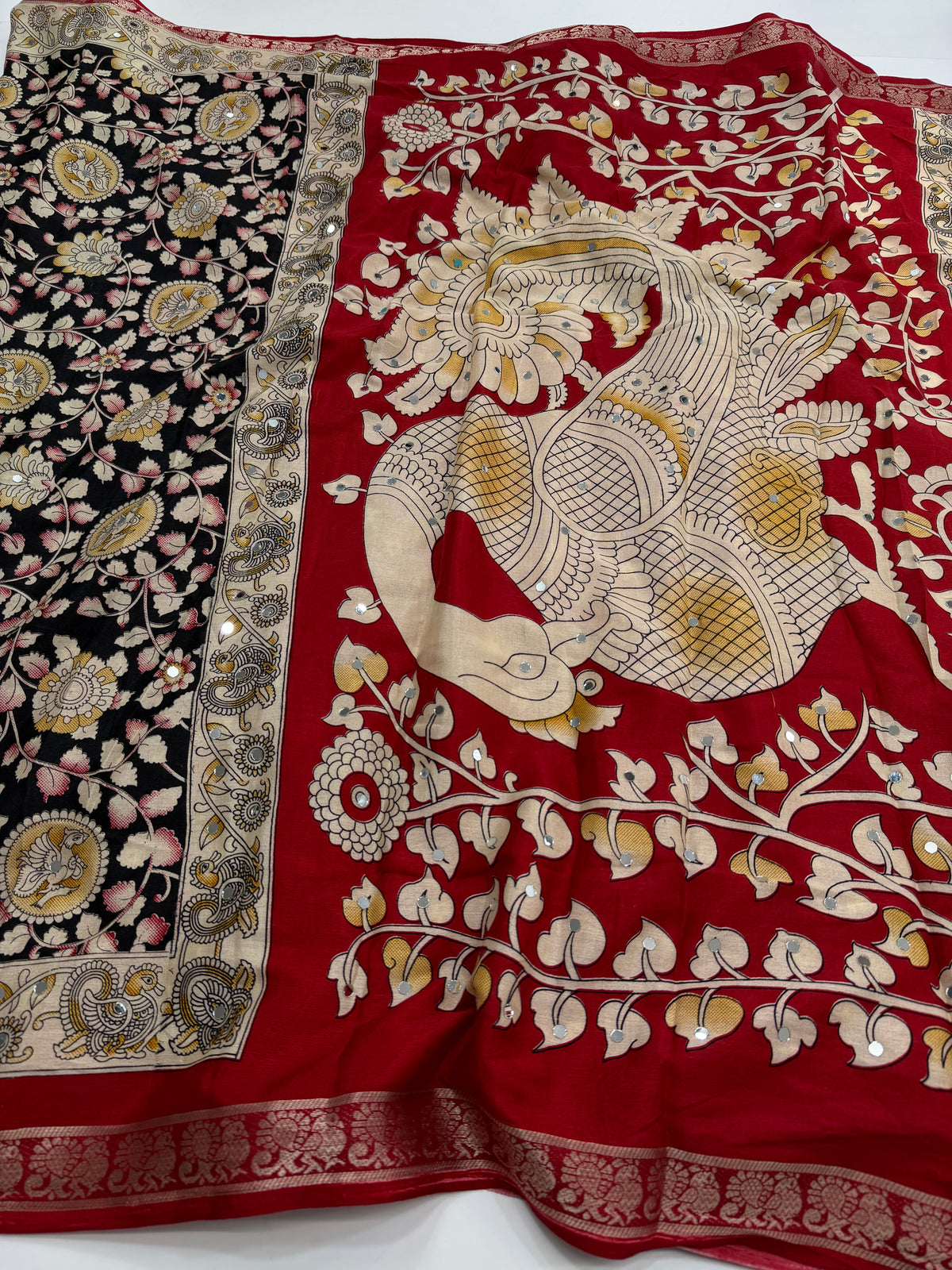 Glamorous Party Wear Pure Mangalkari Viscose Silk Mirror Work Fancy Saree With Blouse