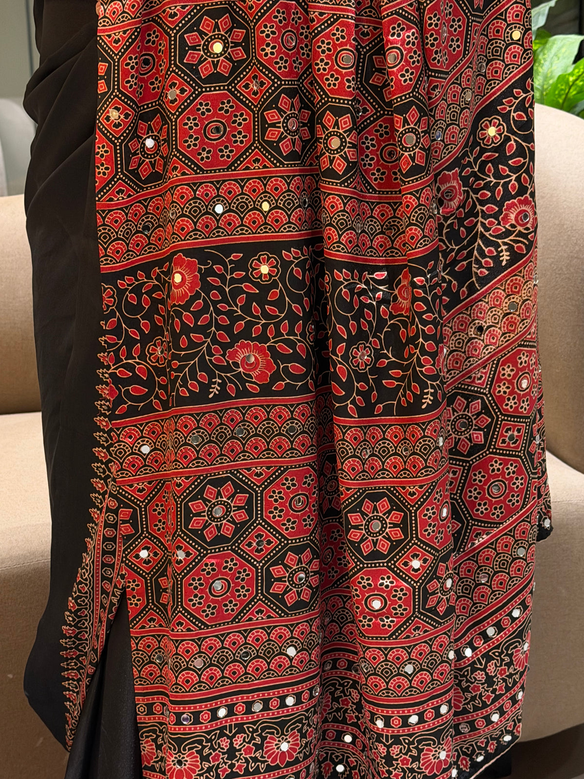 Alverina Function Wear Silk Print Design Mirror Work Fancy Designer With Blouse Piece