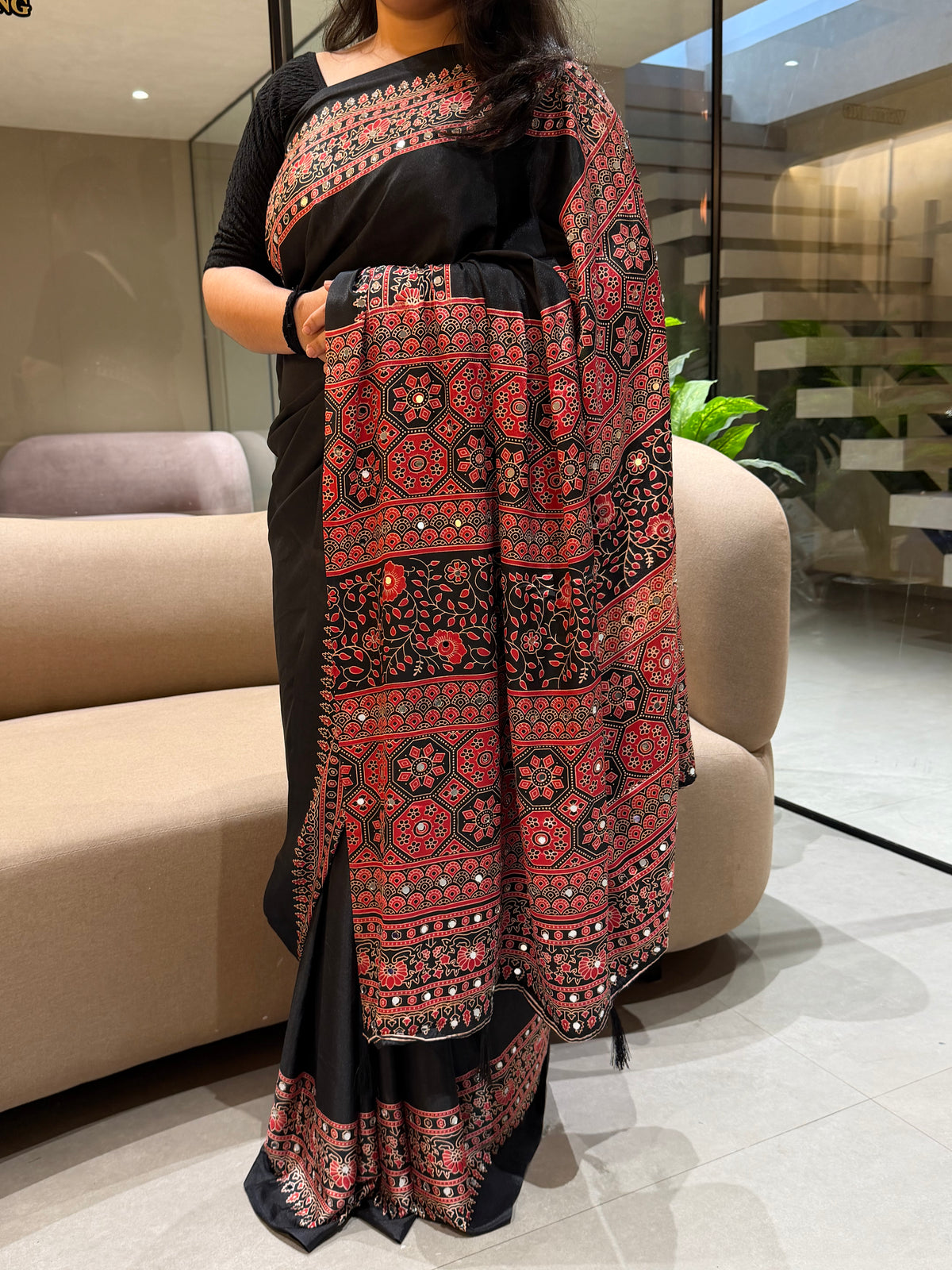 Alverina Function Wear Silk Print Design Mirror Work Fancy Designer With Blouse Piece
