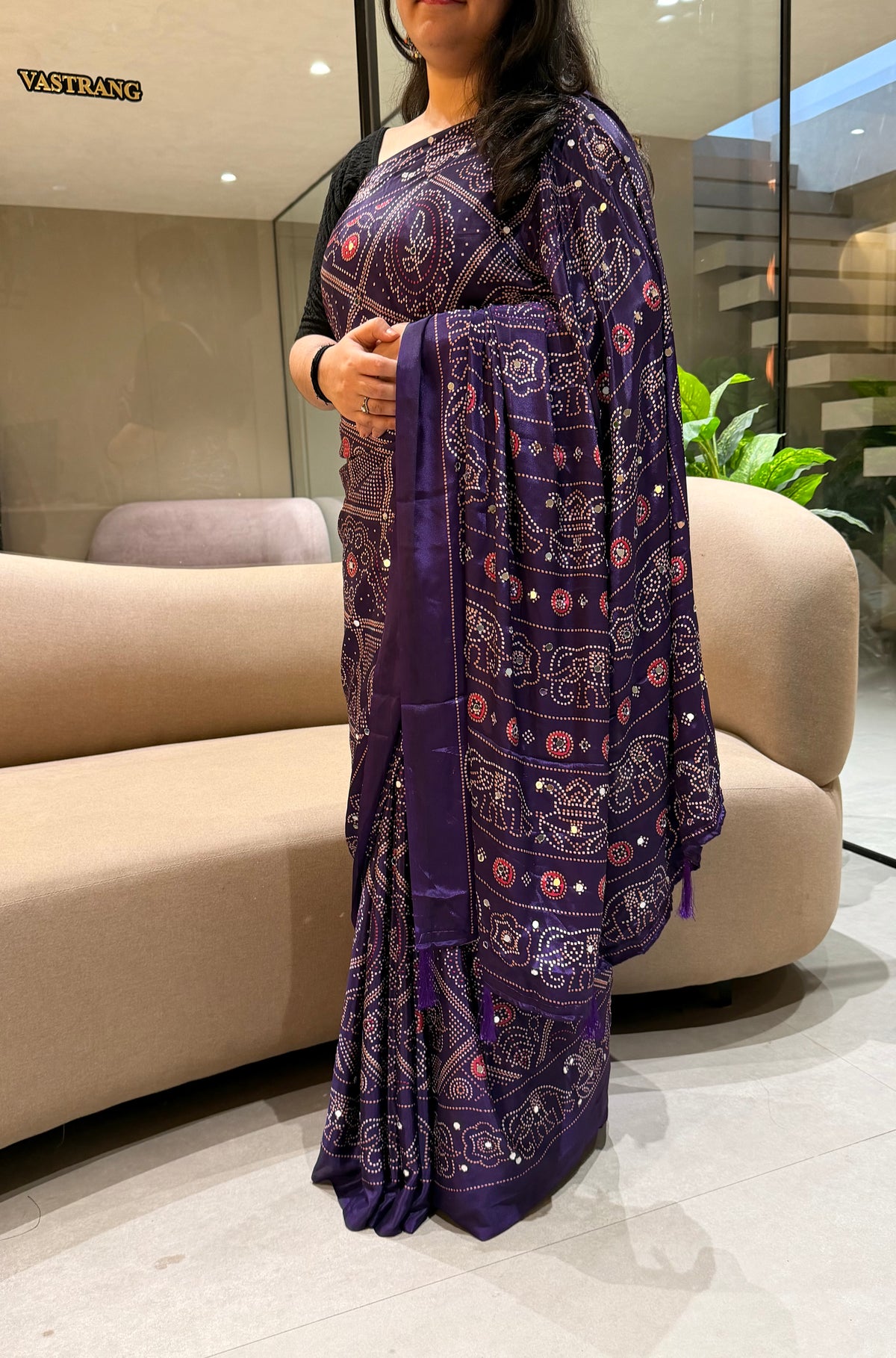 Traditional Festive Wear Silk Bandhani Print Mirror Work Fancy Designer Saree With Blouse Piece