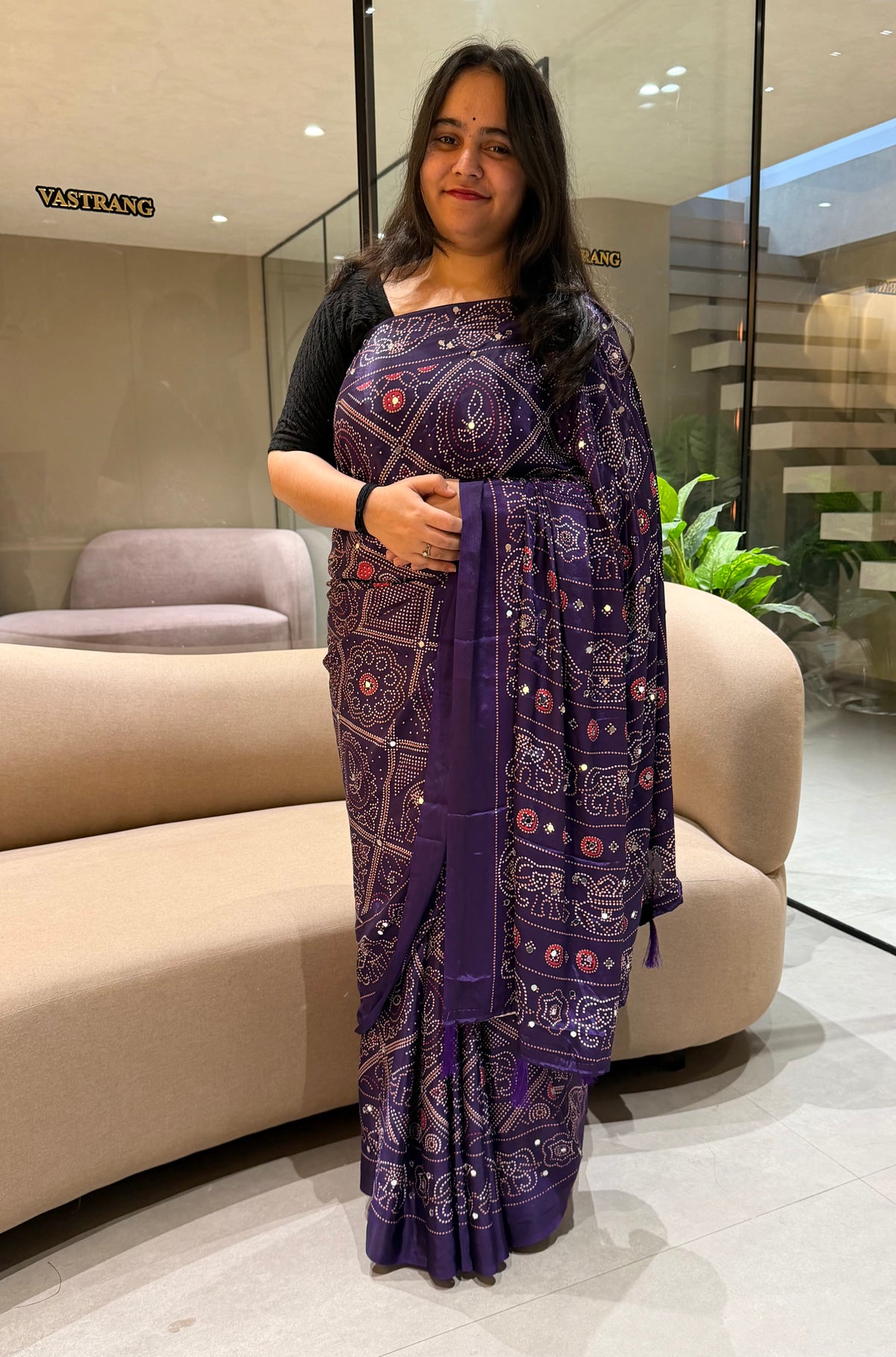 Traditional Festive Wear Silk Bandhani Print Mirror Work Fancy Designer Saree With Blouse Piece
