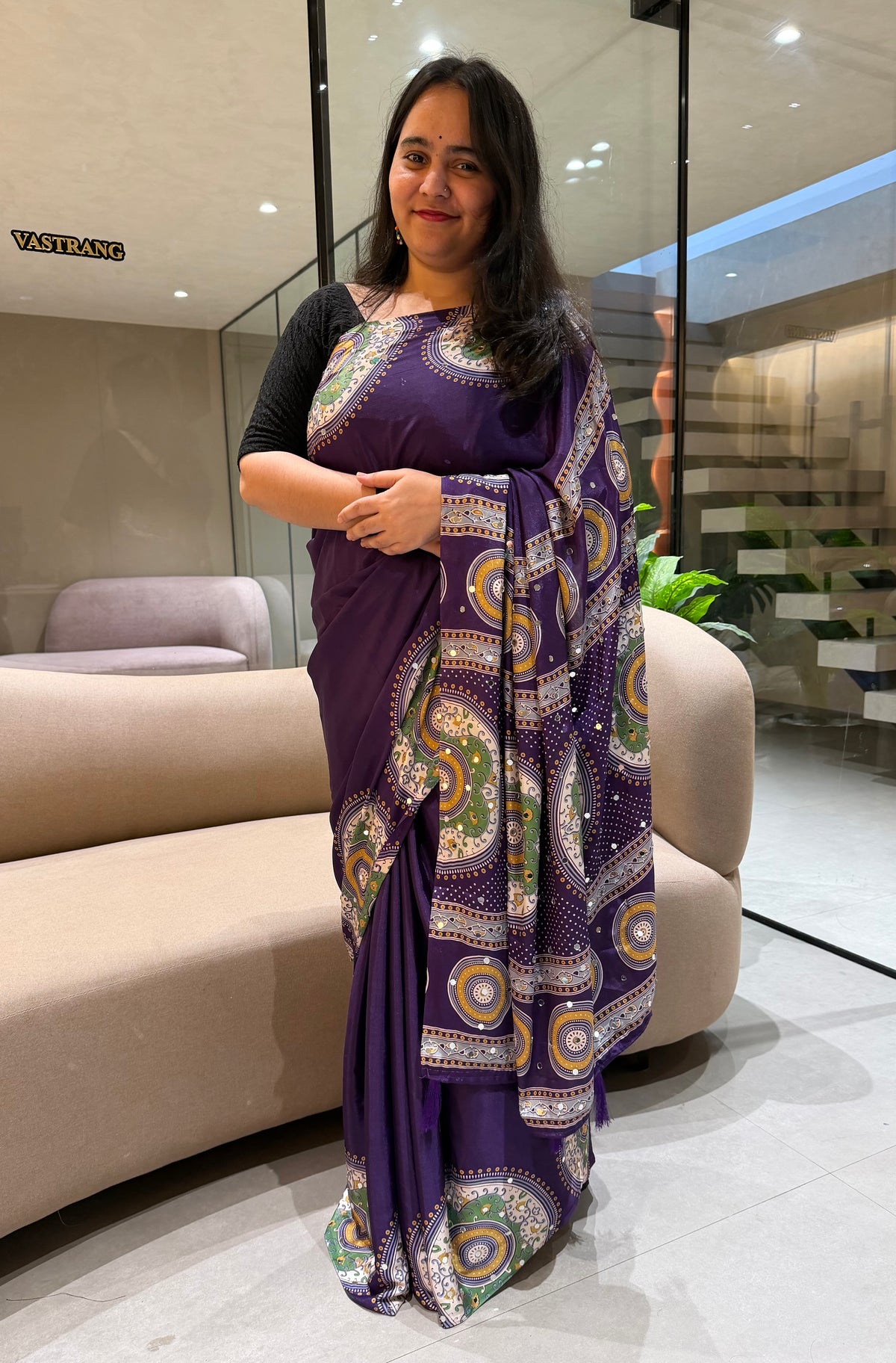 Marvellous Festive Wear Satin Silk Print Design Mirror Work Rich Pallu Designer Saree With Blouse Piece