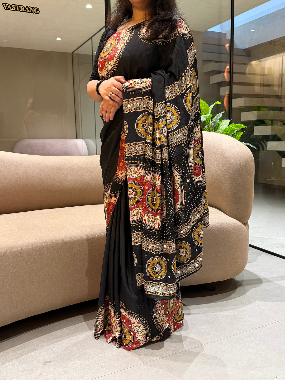 Marvellous Festive Wear Satin Silk Print Design Mirror Work Rich Pallu Designer Saree With Blouse Piece