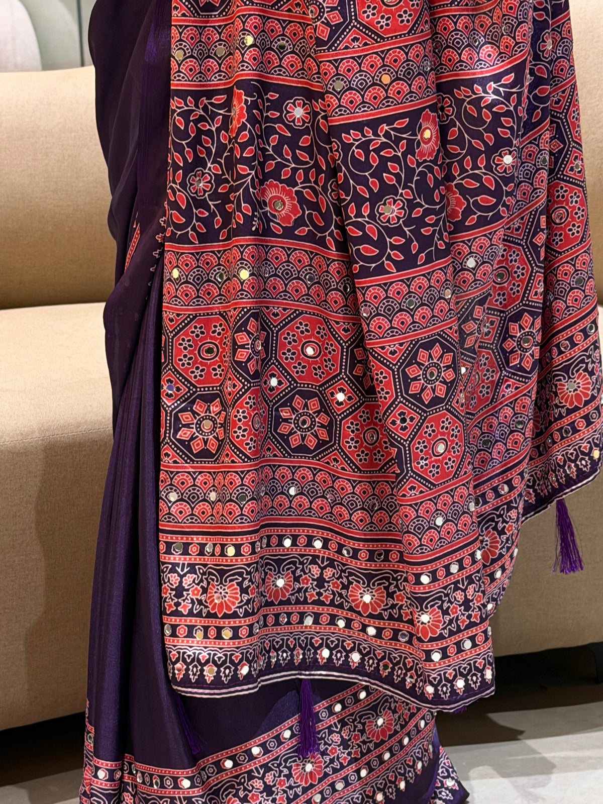 Alverina Function Wear Silk Print Design Mirror Work Fancy Designer With Blouse Piece