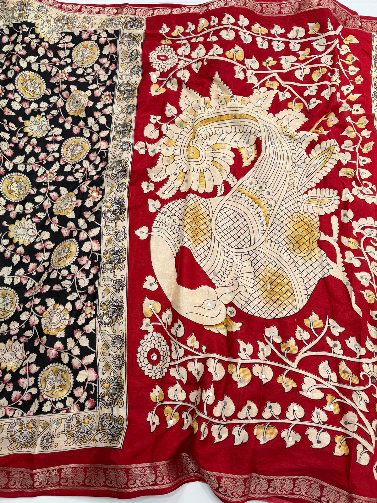 Glamorous Party Wear Pure Mangalkari Viscose Silk Mirror Work Fancy Saree With Blouse