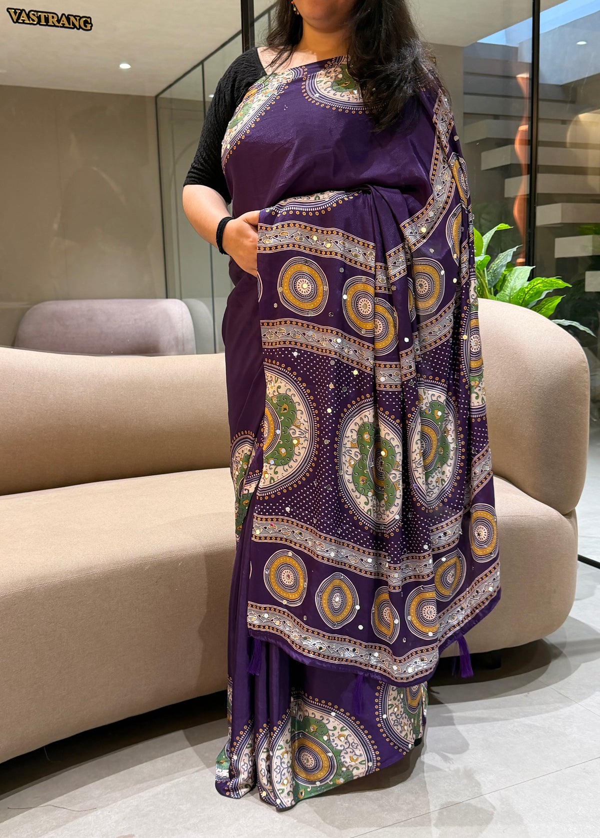 Marvellous Festive Wear Satin Silk Print Design Mirror Work Rich Pallu Designer Saree With Blouse Piece