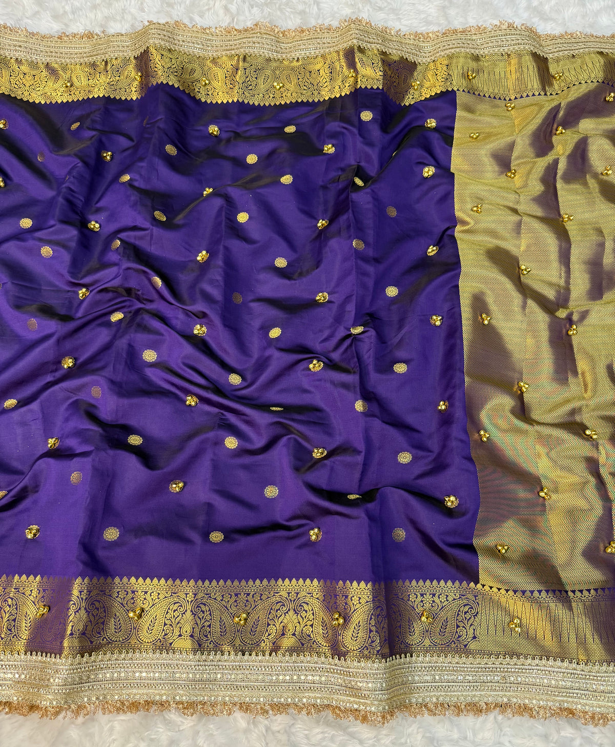 Incomparable Function Wear Banarasi Silk Zari Weaving Border Rich Pallu Ghungroo Work Saree With Blouse Piece