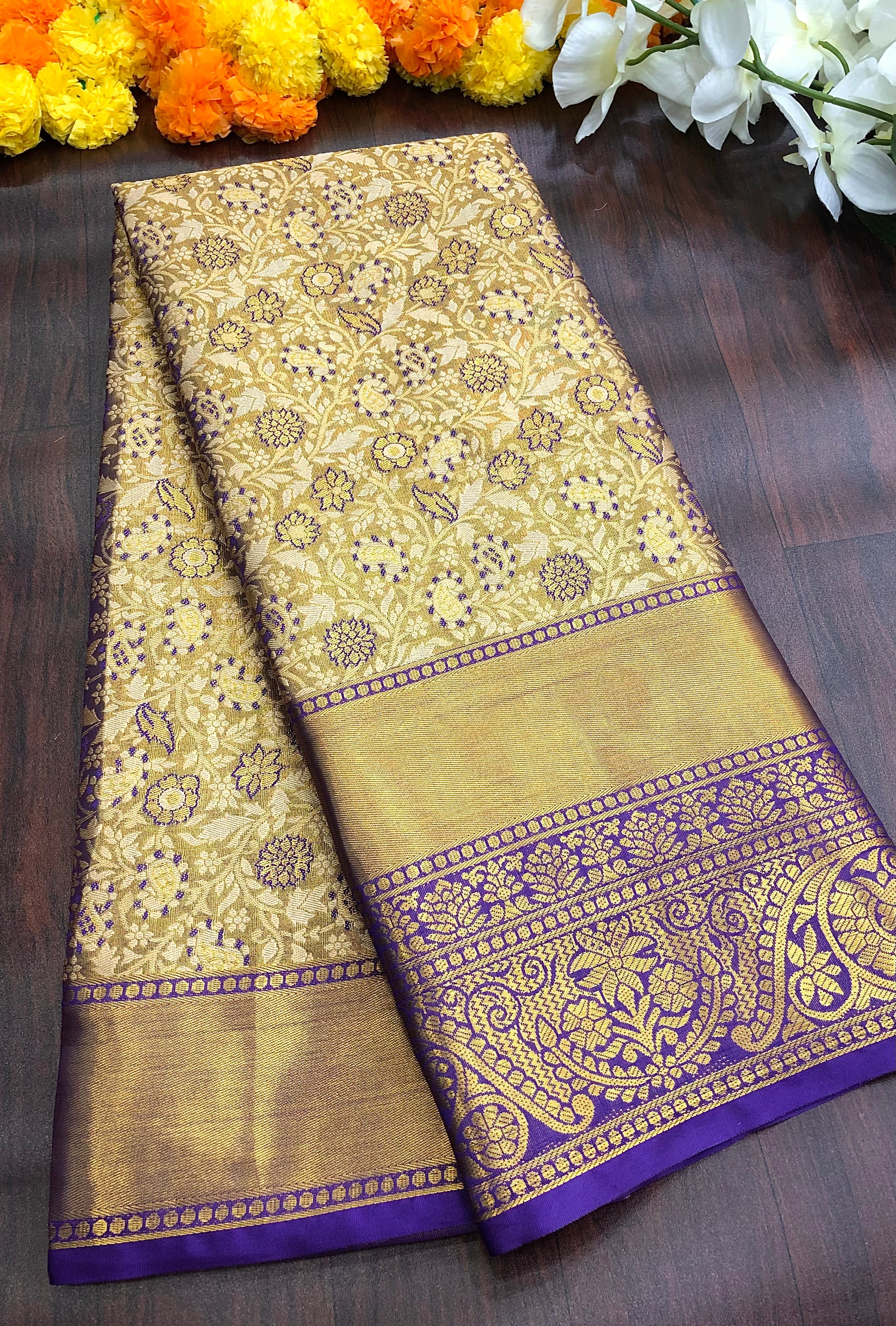 Wedding Wear Purple Color Kanjivaram Silk Pure Zari Weaving with Beautiful Meena Weaving Saree