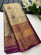 Load image into Gallery viewer, New Gold n Purple Color Zari Jacquard Weaving Work Kanjivaram Silk Wedding Wear Saree
