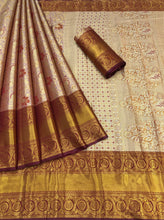 Load image into Gallery viewer, New Gold n Maroon Color Zari Jacquard Weaving Work Kanjivaram Silk Wedding Wear Saree
