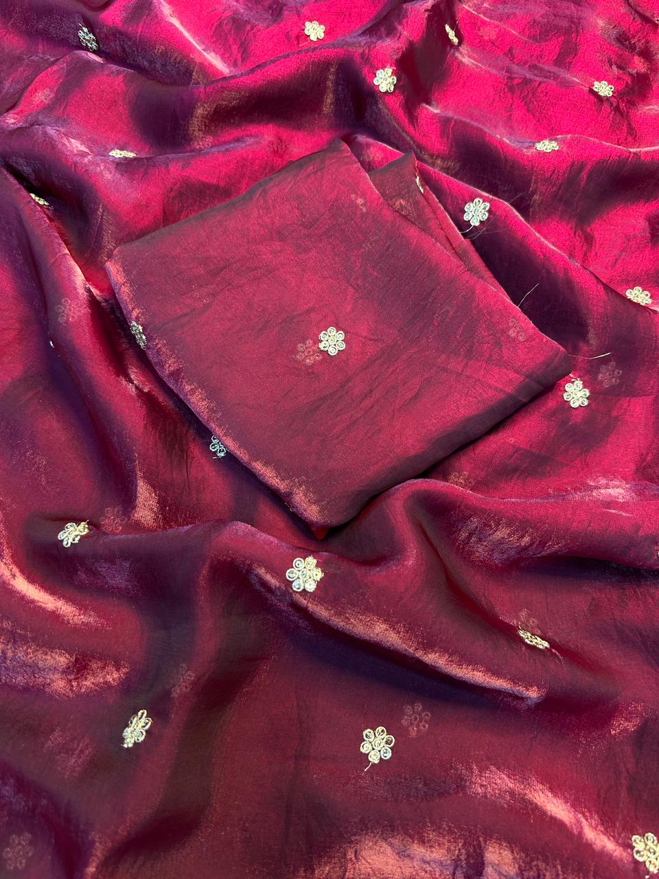 Admirable Party Wear Space Silk Fabric Sequence Emboridery Work Fancy Designer Saree With Blouse