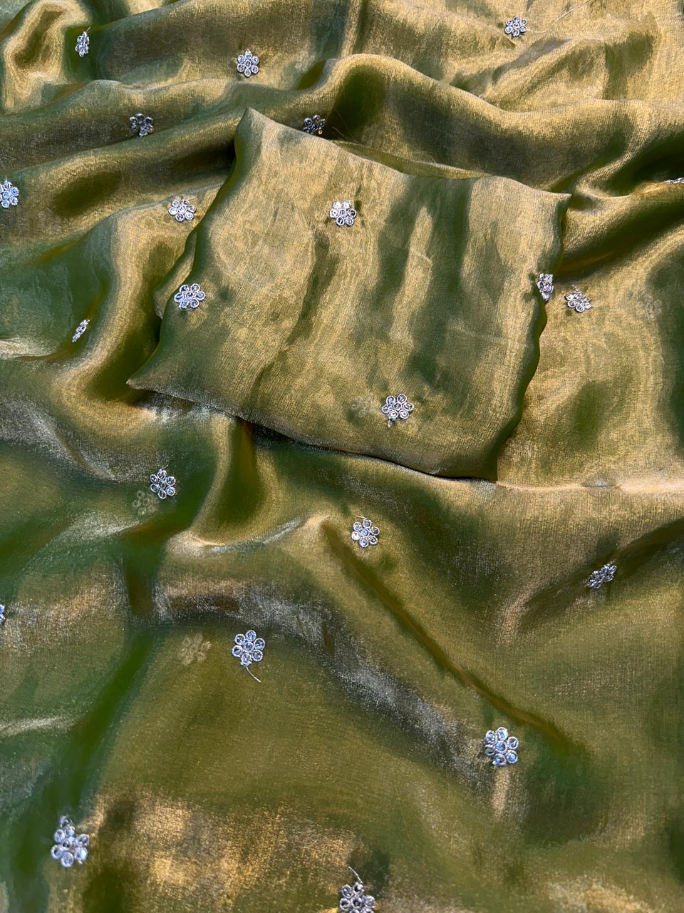 Admirable Party Wear Space Silk Fabric Sequence Emboridery Work Fancy Designer Saree With Blouse