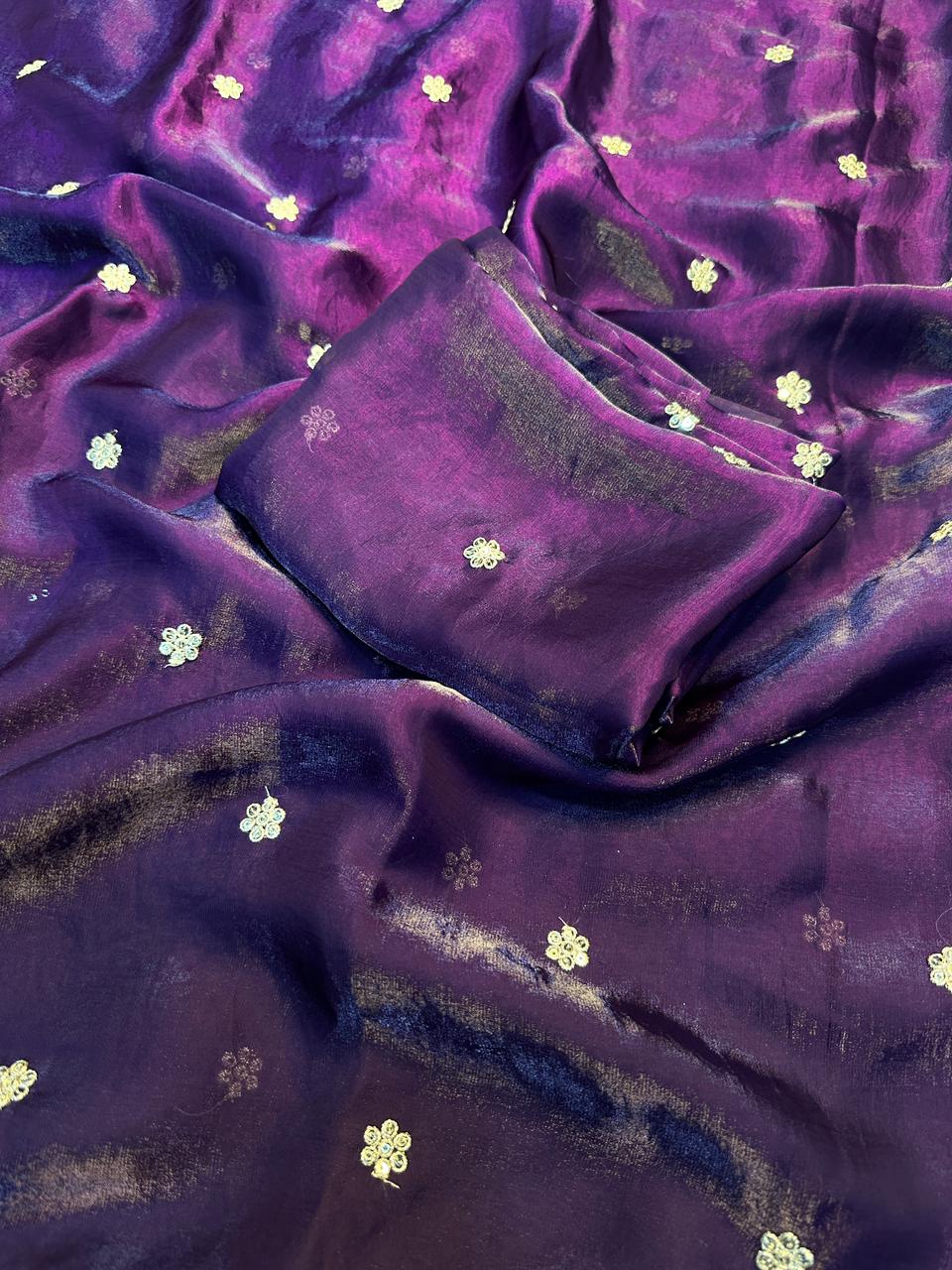 Admirable Party Wear Space Silk Fabric Sequence Emboridery Work Fancy Designer Saree With Blouse