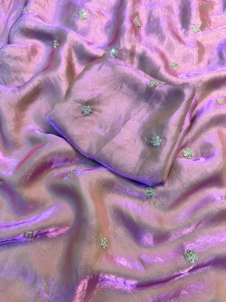 Admirable Party Wear Space Silk Fabric Sequence Emboridery Work Fancy Designer Saree With Blouse