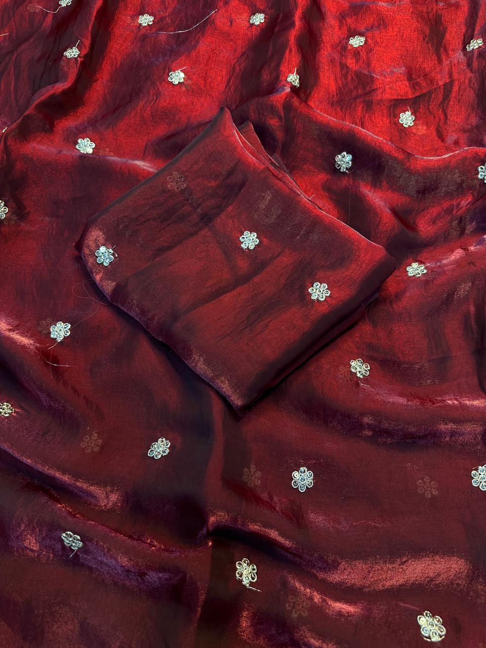 Admirable Party Wear Space Silk Fabric Sequence Emboridery Work Fancy Designer Saree With Blouse